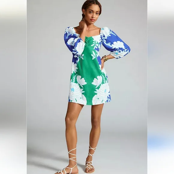 FARM Rio | Dresses | Farm Rio Soft Garden Linen Blend Blue And Green Floral  Mini Dress Nwt Small | Poshmark